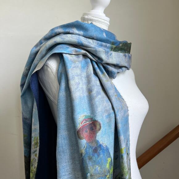 Monet Woman With A Parisol Painting Watercolor Printed Artsy Scarf Shawl Wrap - Picture 2 of 10